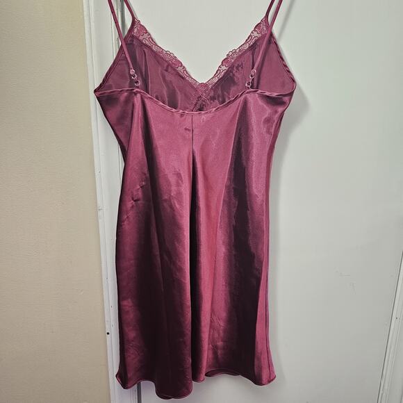 Delicates Silky Chemise Sz Sm Satin Slip Nightie Burgundy Bow Lace Slip Dress - Picture 4 of 5